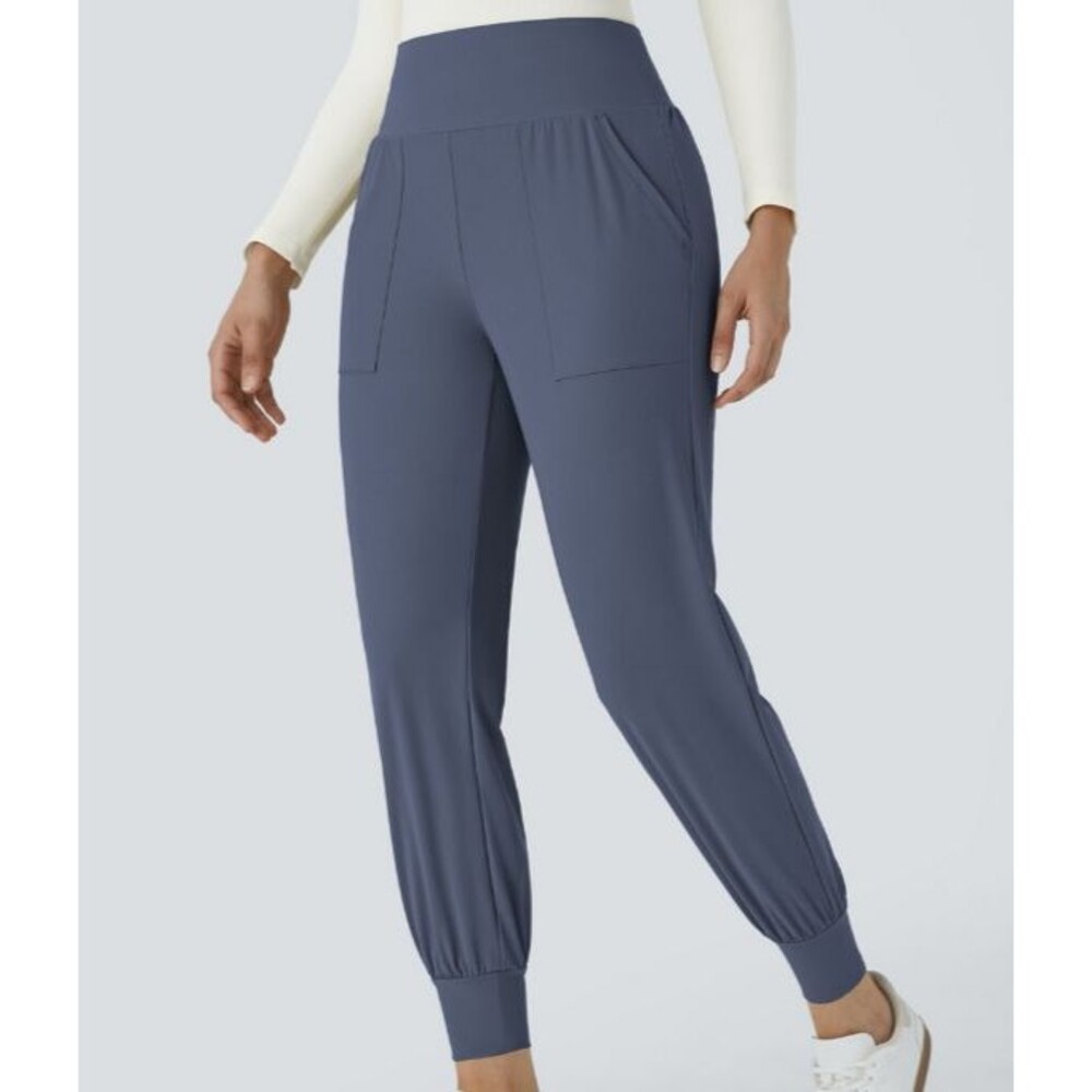 Halara Blue High Waist Nylon Blend Elastic Waist Side Pocket Jogger Pants SMALL
